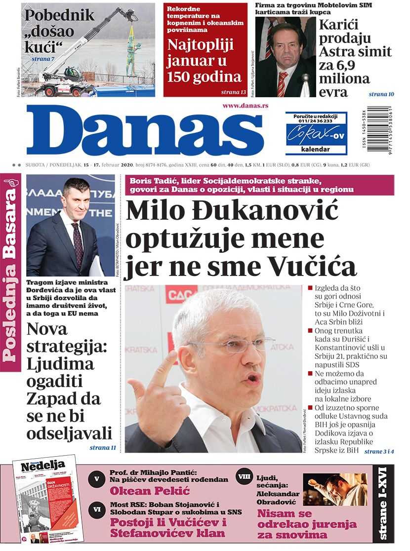 OVO SU DANAŠNJE NASLOVNE STRANE