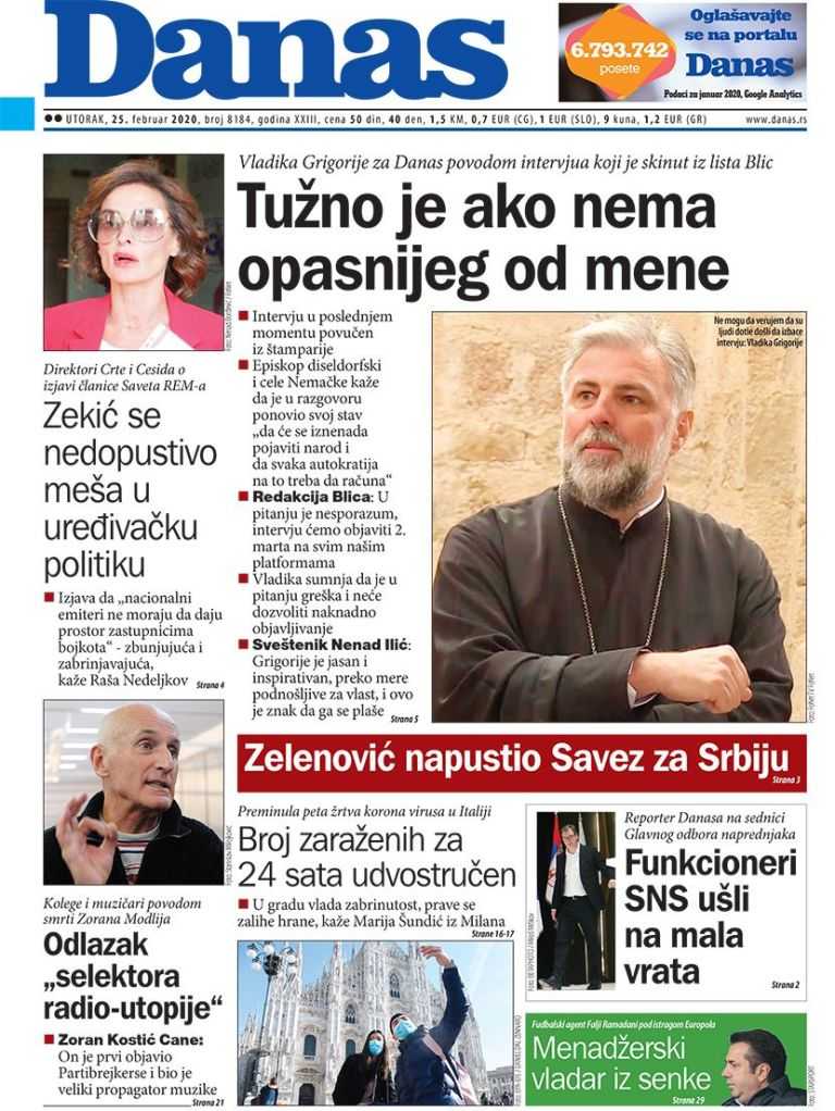 OVO SU DANAŠNJE NASLOVNE STRANE