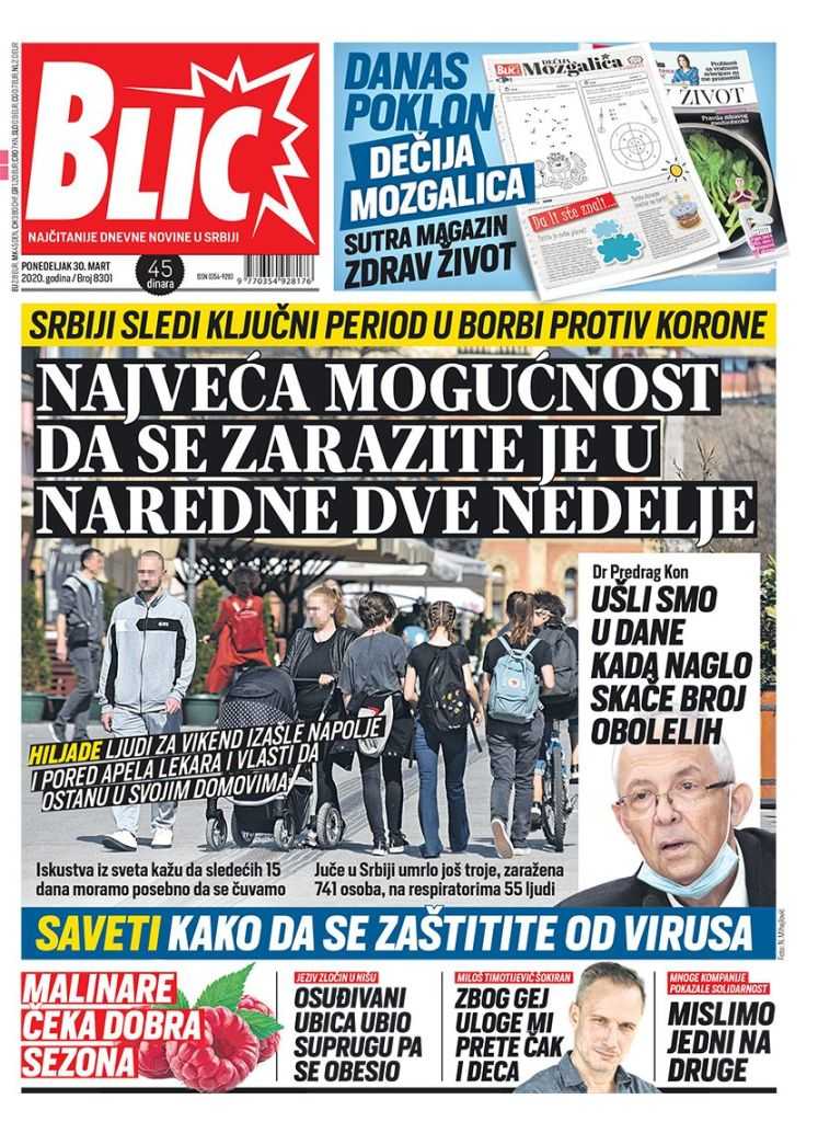 OVO SU DANAŠNJE NASLOVNE STRANE