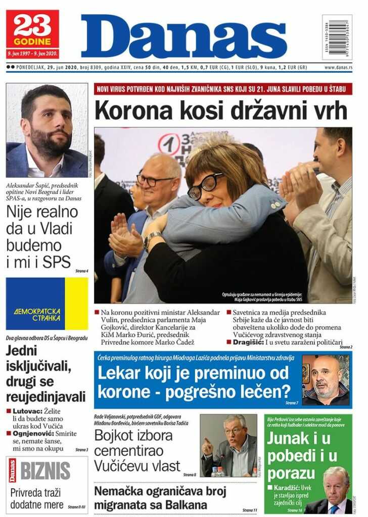 OVO SU DANAŠNJE NASLOVNE STRANE